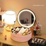 Circular Cosmetic Bag With Mirror & Light