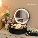 Circular Cosmetic Bag With Mirror & Light