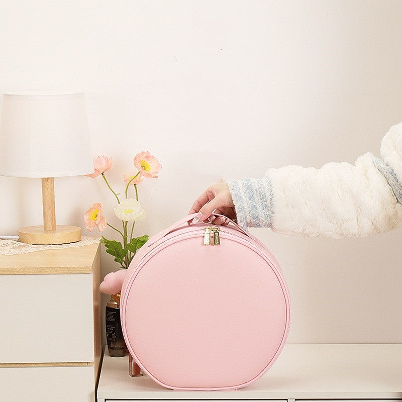 Circular Cosmetic Bag With Mirror & Light