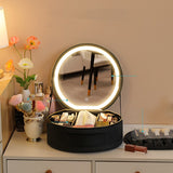 Circular Cosmetic Bag With Mirror & Light